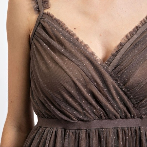 New Romantic Swiss Dot Brown Tulle Dress - Picture 6 of 7